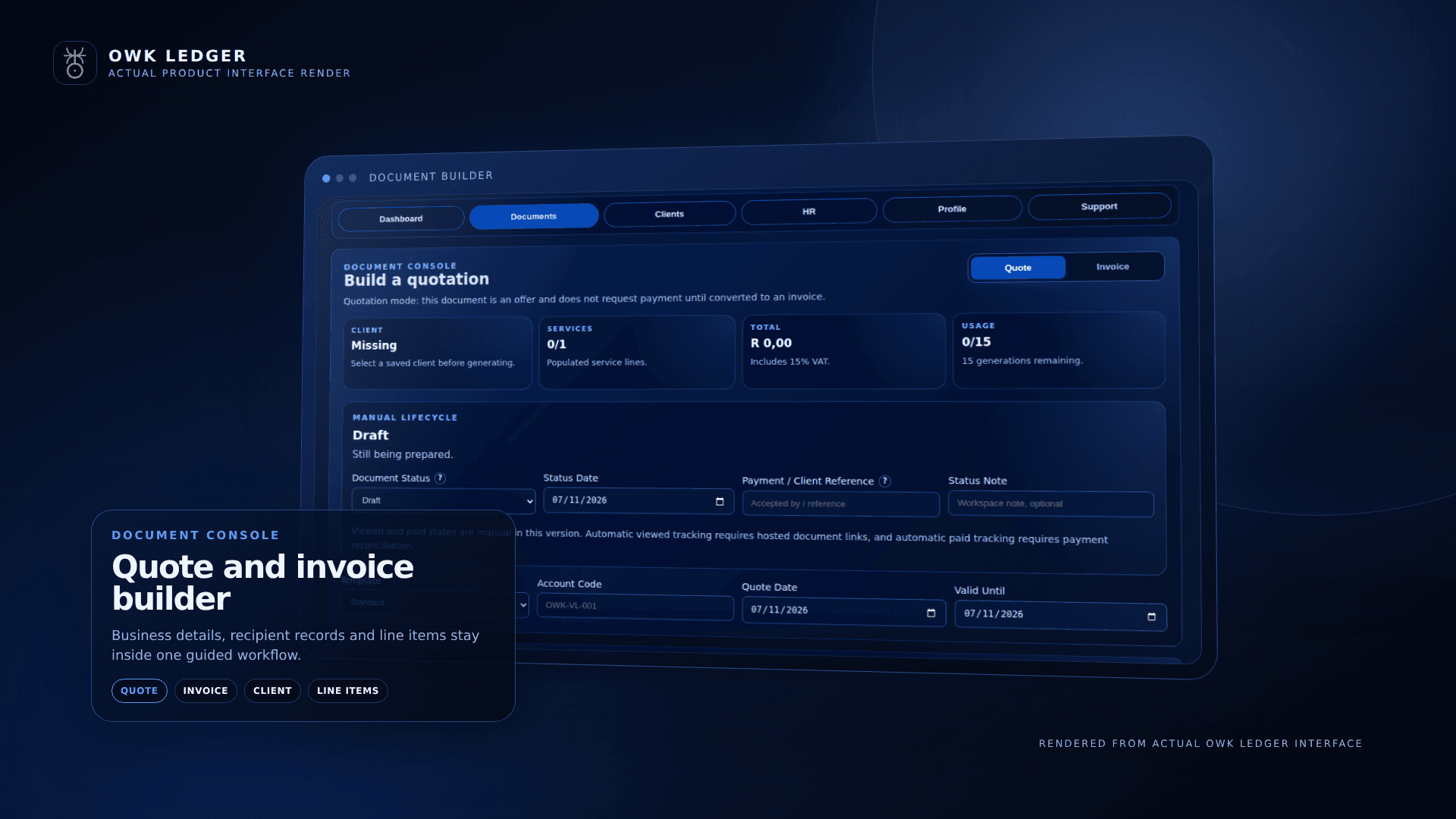 OWK Ledger quote and invoice document builder